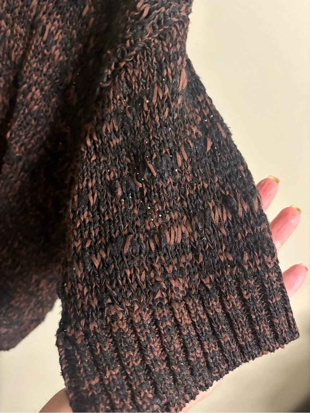 Zara Mens Size Medium Brown Black Textured Knit Oversized Sweater Grunge Bamboo